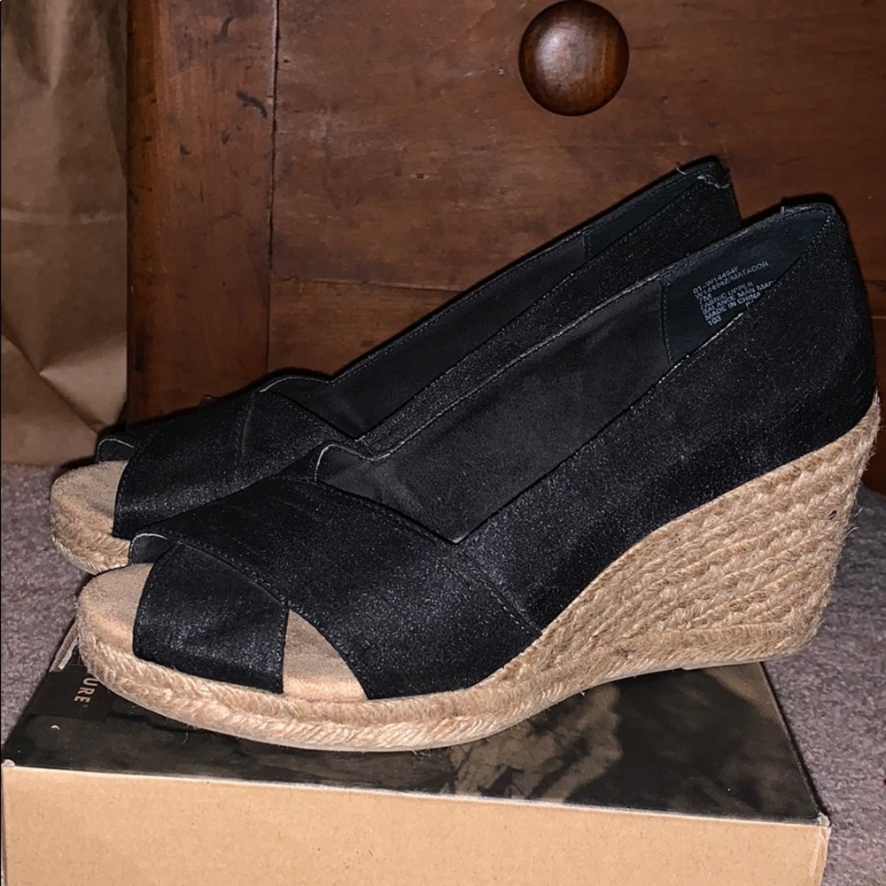 Black Satin Rope Wedges